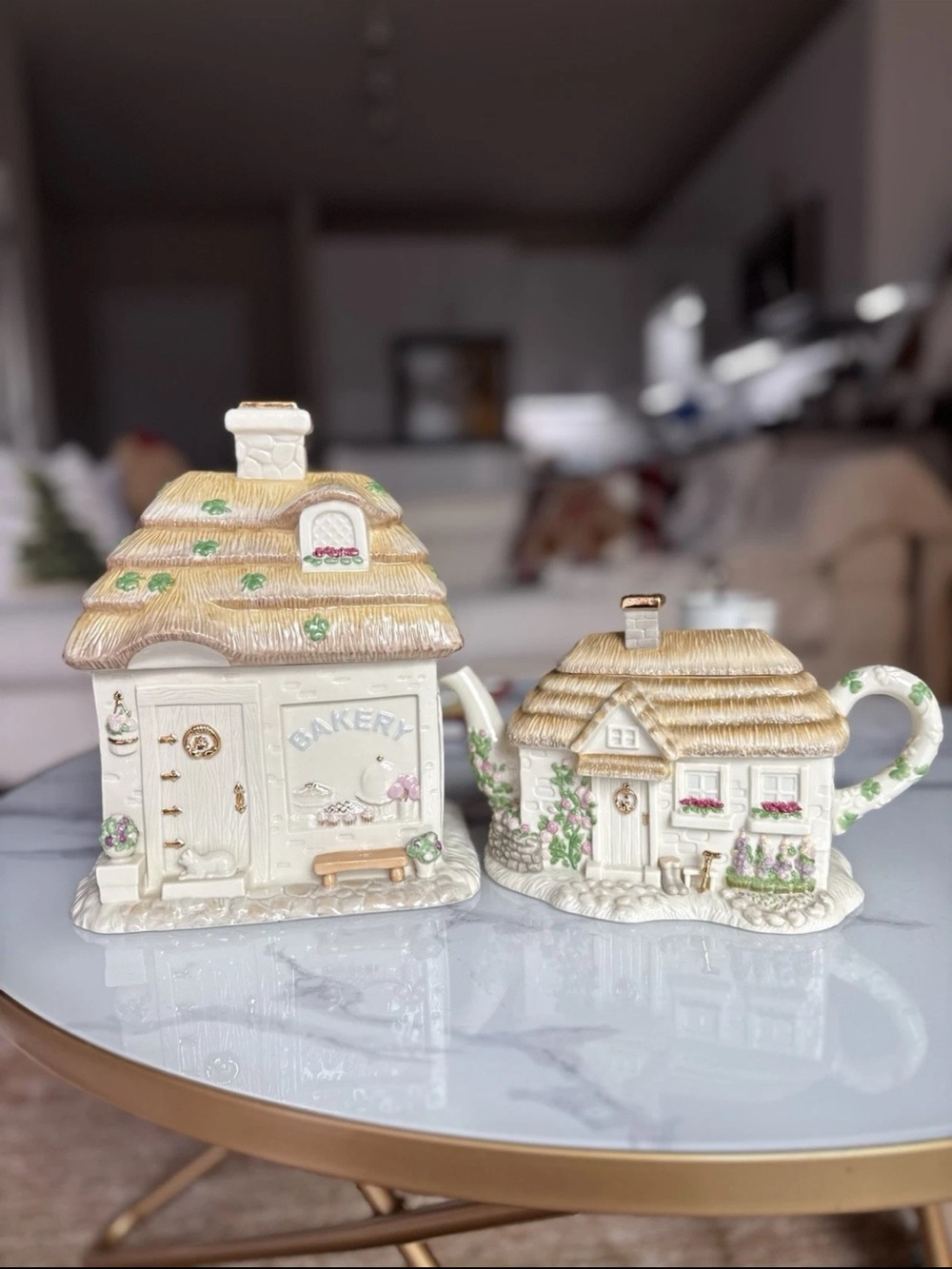 Lenox Irish Blessing Cookie Jar 2004 & Teapot 2002 Cottage House Set Retired